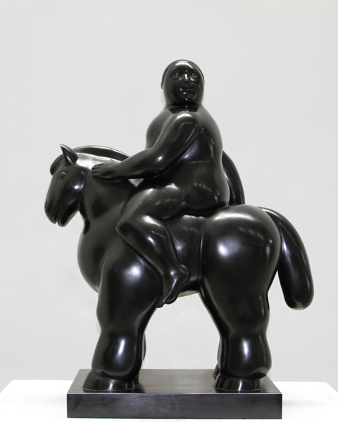 Hombre a Caballo Mirando de Lado bronze with black patina sculpture by artist Fernando Botero