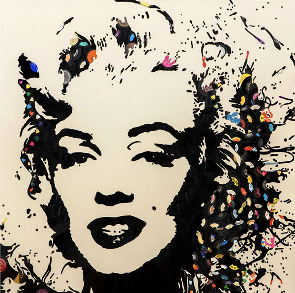 "Marilyn Monroe" broken vinyl records on canvas artwork by Mr. Brainwash