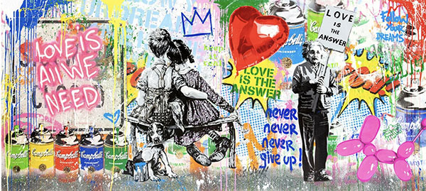 "Pop Wall" stencil and mixed media on street sign and canvas artwork by Mr. Brainwash