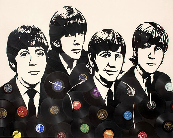 "The Beatles" broken vinyl records on canvas artwork by Mr. Brainwash