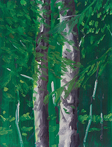 "Two Trees" oil on board painting by artist Alex Katz